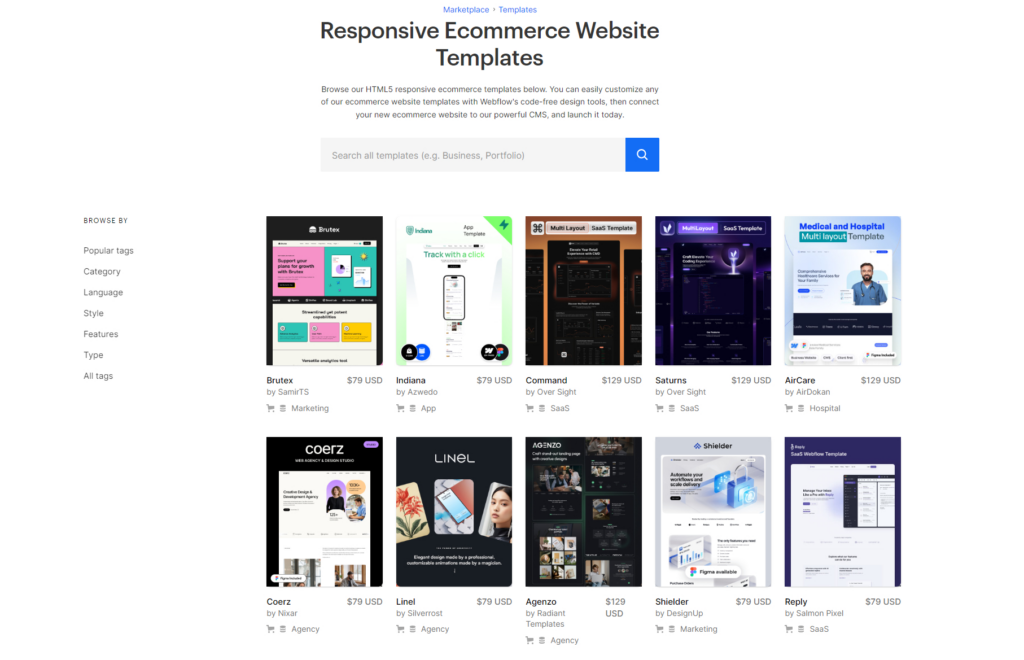 templates e-commerce webflow