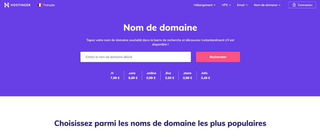 hostinger meilleur site pour nom de domaine