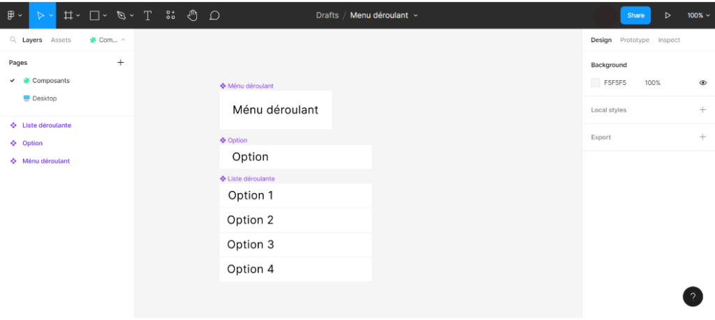 menu déroulant figma