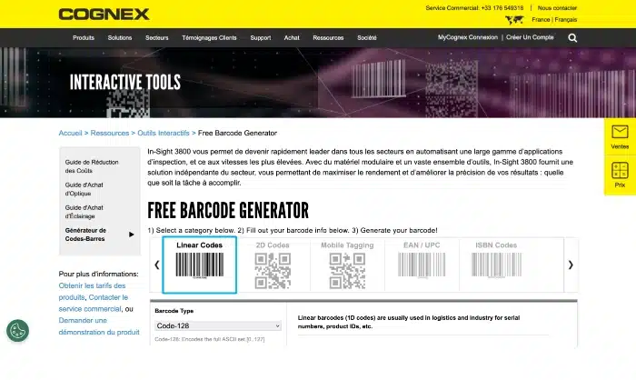 creation code barre cognex