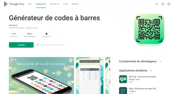 générateur de codes barres android
