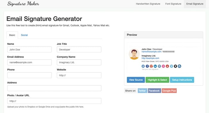 Signature Maker outil de création de signature mail en HTML