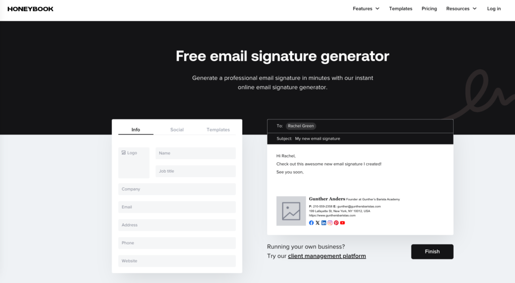 Honeybook outil de création de signature mail en HTML