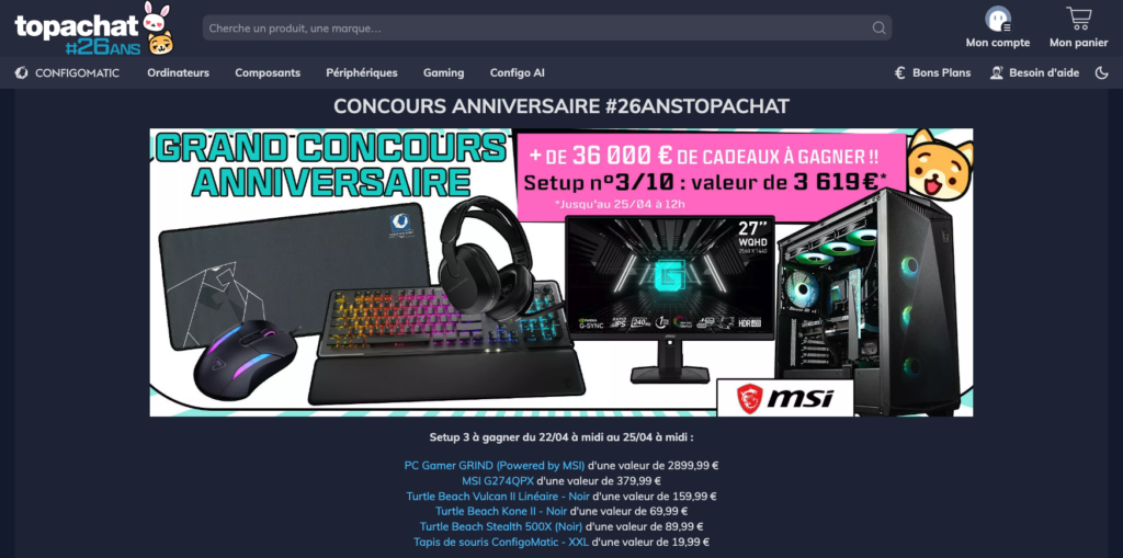 créer un jeu concours comme top achat