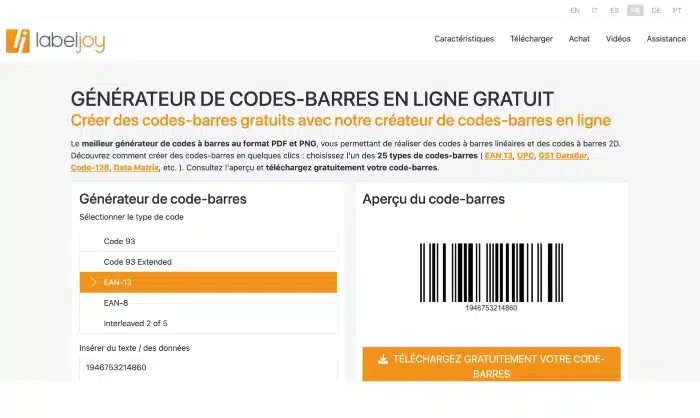 générateur code barre labeljoy