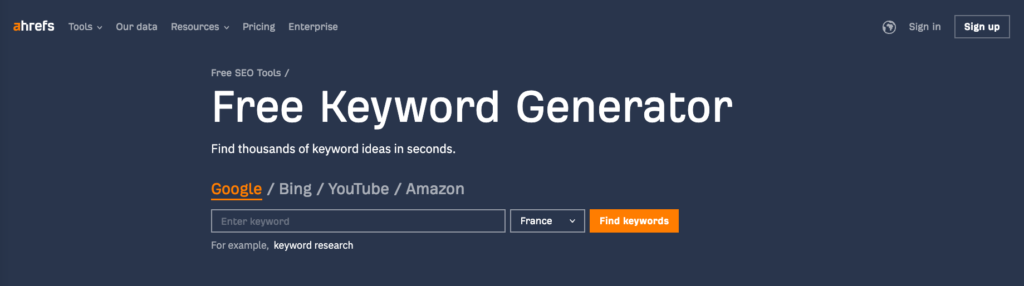 Trouver keywords gratuits avec Keyword Generator