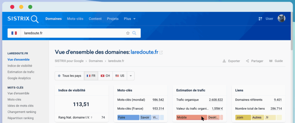 outil trouver mots clés sistrix